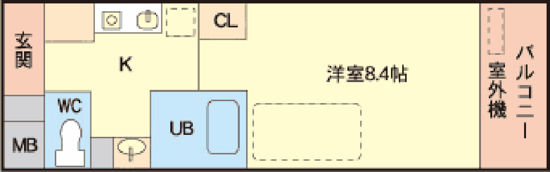 ワンルームマンションタイプ　学生寮の間取り